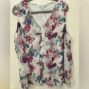Roz & Ali  Dark Floral Print Blouse Size 2X